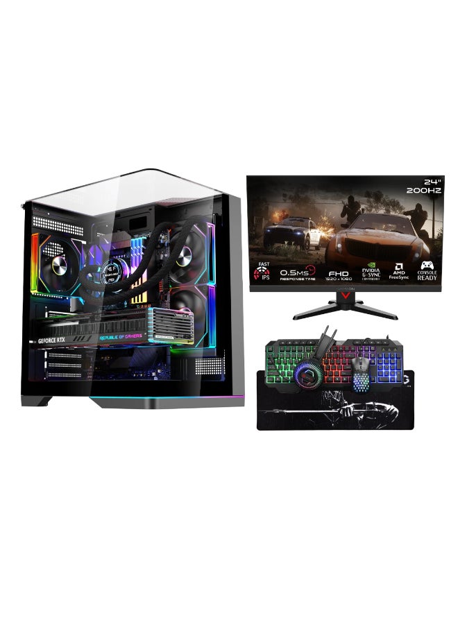 GAMEON Valkyrie X Gaming PC With Intel i5-12400F Processor/16GB RAM DDR4/1TB SSD/8GB Nvidia GeForce RTX 5060 Graphics/Windows 11 Pro+24 Inch 200Hz Fast IPS Monitor+Gaming Keyboard Mouse Headset Combo/ black - Image 1