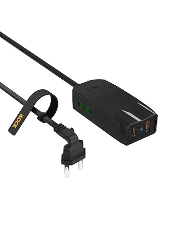 آي لوك مشترك كهرباء cMini Charger PRO بمنفذي شحن Type-C وType-A مع مقبسين كهرباء – طول 3 متر – أسود - Image 5