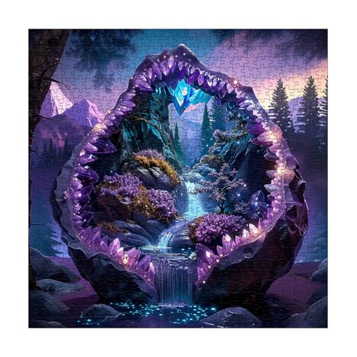BBOLDIN Fantasy Crystal Cave Landscape Puzzle for Adults 1000 Piece Gem Waterfall Mountain Jigsaw Puzzle Purple Nature Forest Scenic Puzzle - Image 1