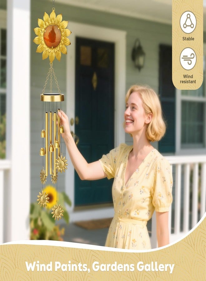 JYPS Solar Wind Chimes for Outside Sunflower WindChimes Outdoor Clearance Deep Tone, LED Waterproof Wind Chime Garden Decor for Outside Patio Yard,Unique Sunflower Gifts for Women Mom Grandma - Image 4