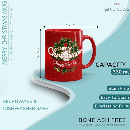 Gift Arcadia Merry Christmas Gift Combo with Mug & Cup, Cushion, Coaster and Greeting Card Pack of 4, 330ml | Best Gift for Christmas, Return Gifts - Image 2