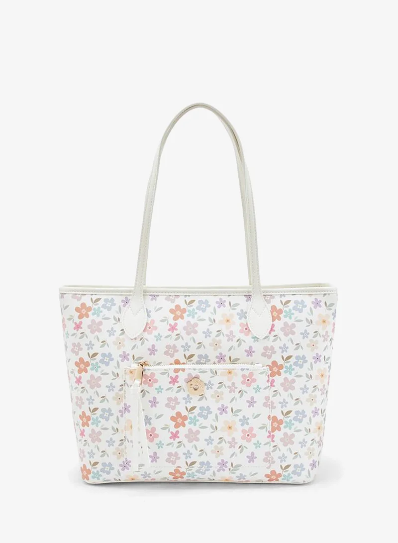ميسي Floral Print School Tote Bag With Double Handles And Zip Closure - 11.5x40x27.5 CM