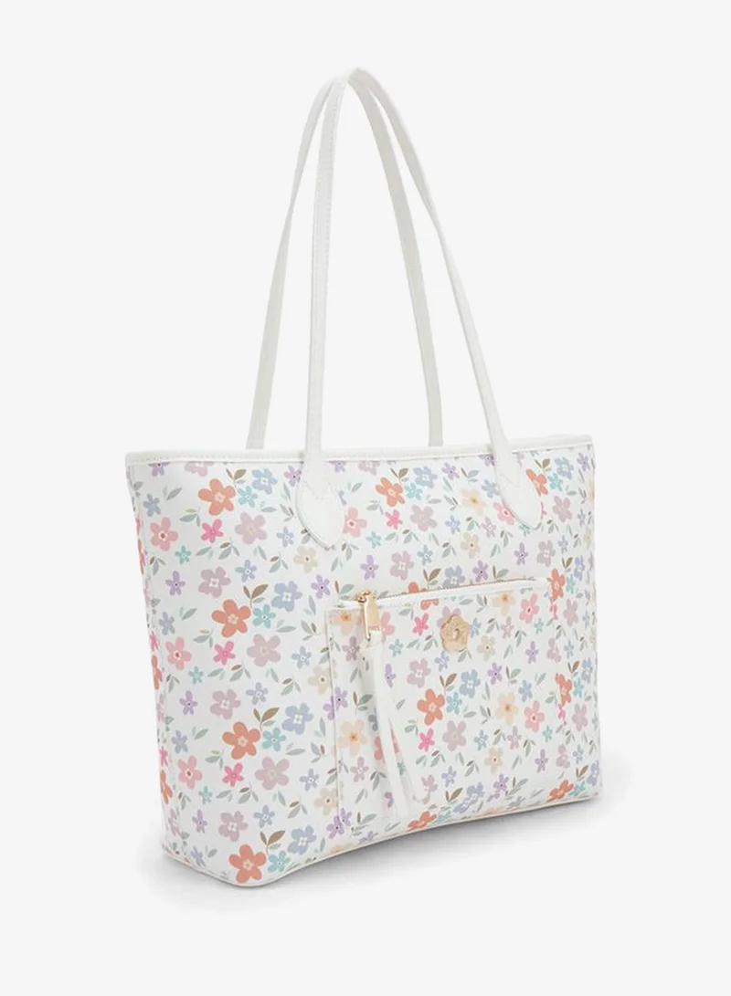 ميسي Floral Print School Tote Bag With Double Handles And Zip Closure - 11.5x40x27.5 CM