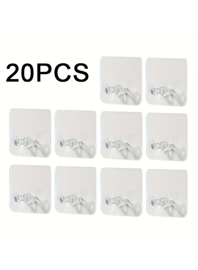 20pcs Transparent Self Adhesive Wall Hooks Strong No Drill Installation For Bathroom - Image 1