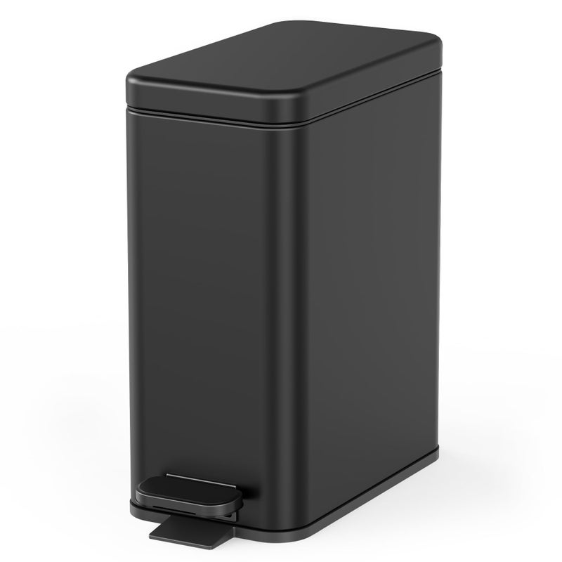 Cesun Bathroom Trash Can with Lid, 2.6 Gallon Small Black Bathroom Garbage Can Soft Close, Stainless Steel Waste Basket with Step Pedal for Bedroom, Laundry Room, Living Room, Home Office, Toilet, RV - Image 1
