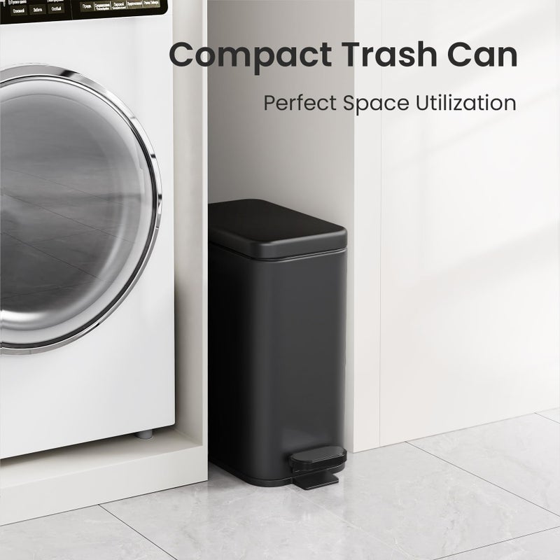 Cesun Bathroom Trash Can with Lid, 2.6 Gallon Small Black Bathroom Garbage Can Soft Close, Stainless Steel Waste Basket with Step Pedal for Bedroom, Laundry Room, Living Room, Home Office, Toilet, RV - Image 3