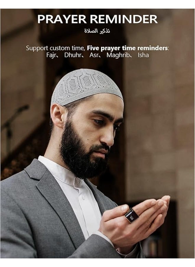 بستوش خاتم تسبيح ذكي للذكر والصلاة الإسلامية وتذكير بأوقات الصلاة وشاشة OLED وعداد تسبيح وتقنية قابلة للارتداء ومقاومة للماء باللون الأسود 22 مم - Image 2