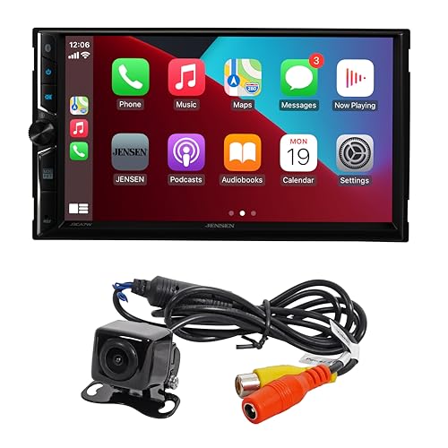 JENSEN J3CA7WBUC 7inch Certified Apple CarPlay Android Auto Wired or Wireless Double DIN Touchscreen Car Stereo Radio Bluetooth Backup Camera Included USB Playback Charge
