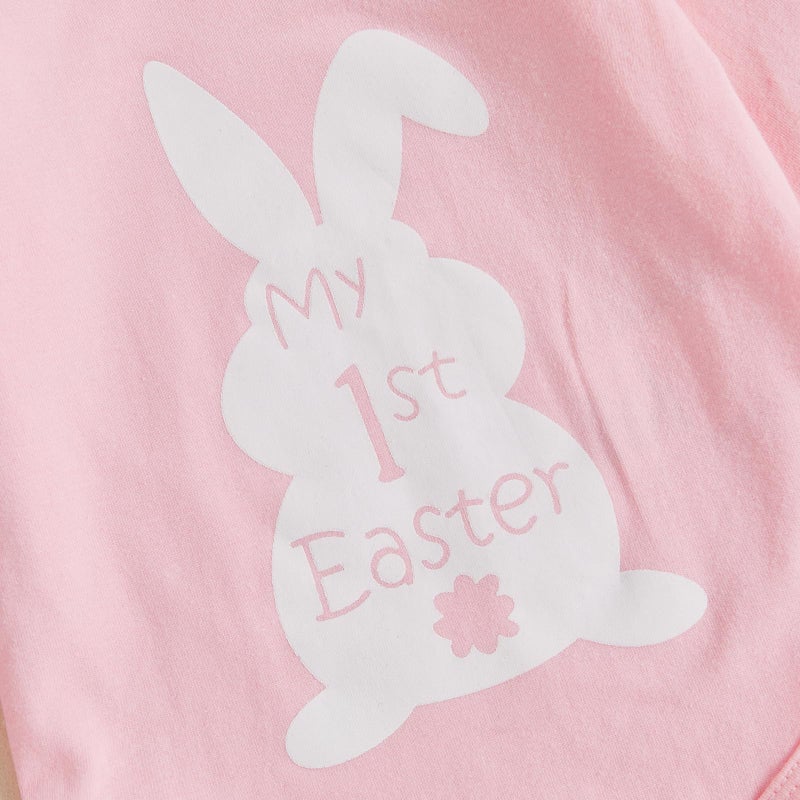 BeQeuewll Newborn Baby Girl Easter Outfit Bunny Clothes Long Sleeve Romper+Bloomers Tutu Skirt+Socks+Headband 4Pcs (1st Easter, 6-9 Months) - Image 5