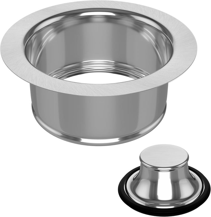 Exakey Garbage Disposal Flange and Stopper for Kitchen Sink,Sink Drain Flange with Stopper for Garbage Disposal Fit Universal 3-1/2 Inch Standard Sink Drain Opening Stainless Steel Brushed - Image 1