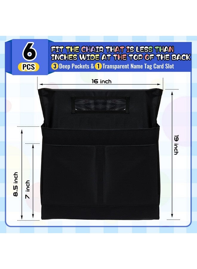 Lewtemi 6 Pack Chair Pockets For Classrooms Pocket Chair Organizer With 4 Pockets Chair Storage Slot Pocket Without Name Tag Chart Desk Chair Seat Back Organizer For Student School 16 X 19 Inch (Black) - Image 4