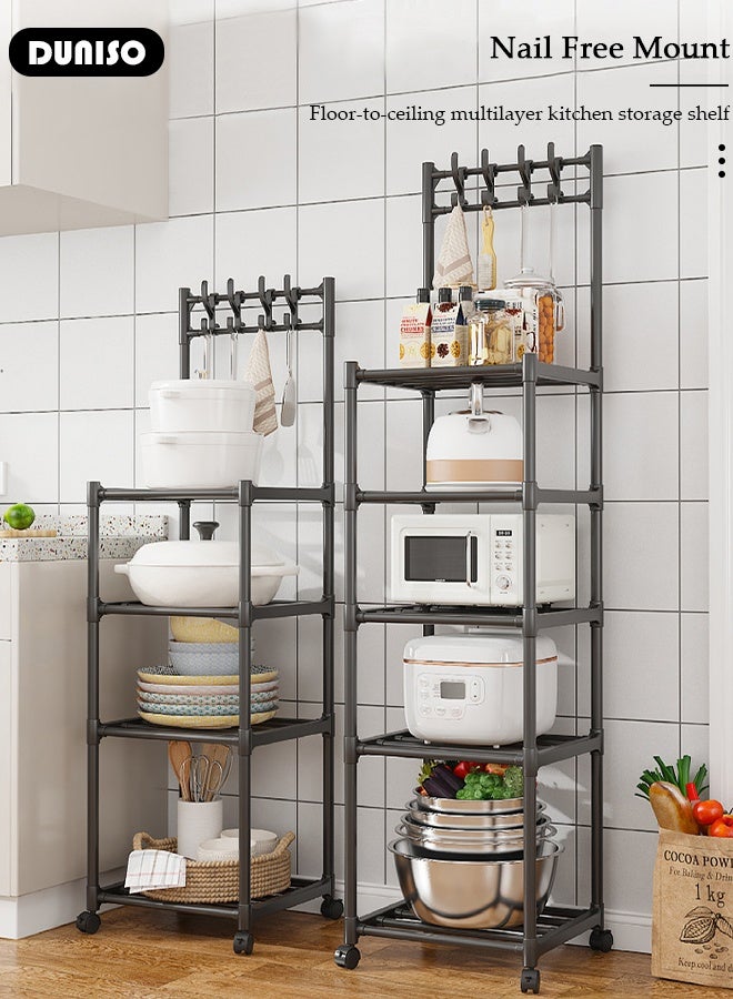 DUNISO 5-Tier Shelves Organizer Rack,Kitchen Storage Shelf Organizer with Top Hooks, Movable Multifunctional Storage Rack, for Laundry Bathroom Kitchen Garage Pantry Organization - Image 3