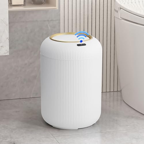 onlcuk Automatic Motion Sensor Bathroom Trash Can with Lid 3 Gallon Touchless Trash Bin Smart Plastic Electric Garbage Cans Small White Wastebasket for Office rv Bedroom Living Room - Image 1