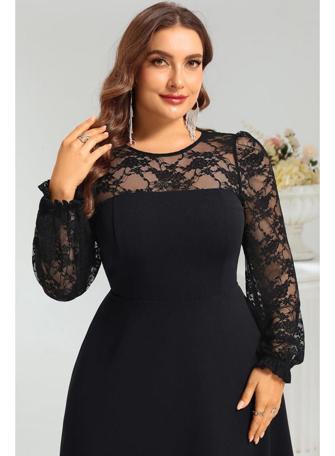 Talisea Plus Size Cocktail Dress - Lace Wedding Guest Party Crew Neck Short A Line Dresses Women, Black Long Sleeve, 24 Plus - Image 4