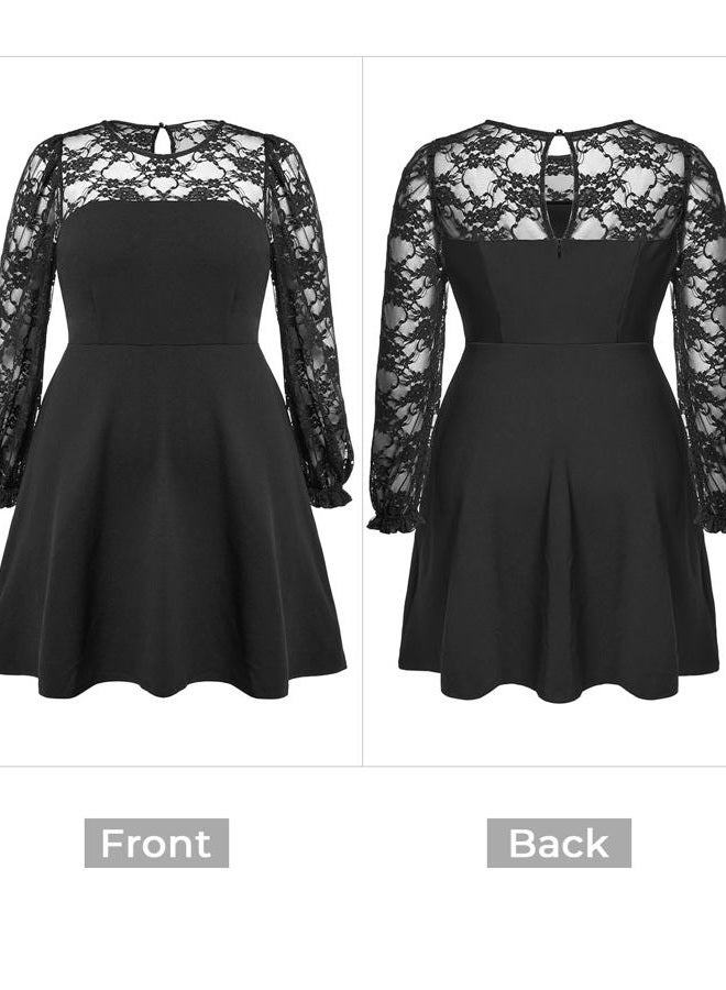 Talisea Plus Size Cocktail Dress - Lace Wedding Guest Party Crew Neck Short A Line Dresses Women, Black Long Sleeve, 24 Plus - Image 5