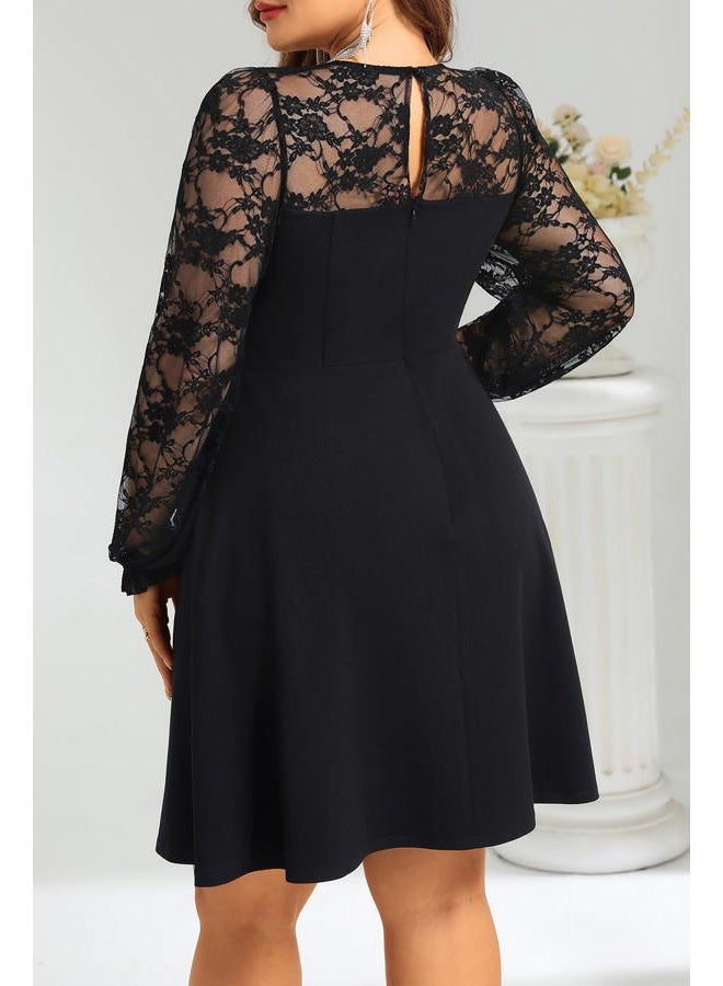 Talisea Plus Size Cocktail Dress - Lace Wedding Guest Party Crew Neck Short A Line Dresses Women, Black Long Sleeve, 24 Plus - Image 3