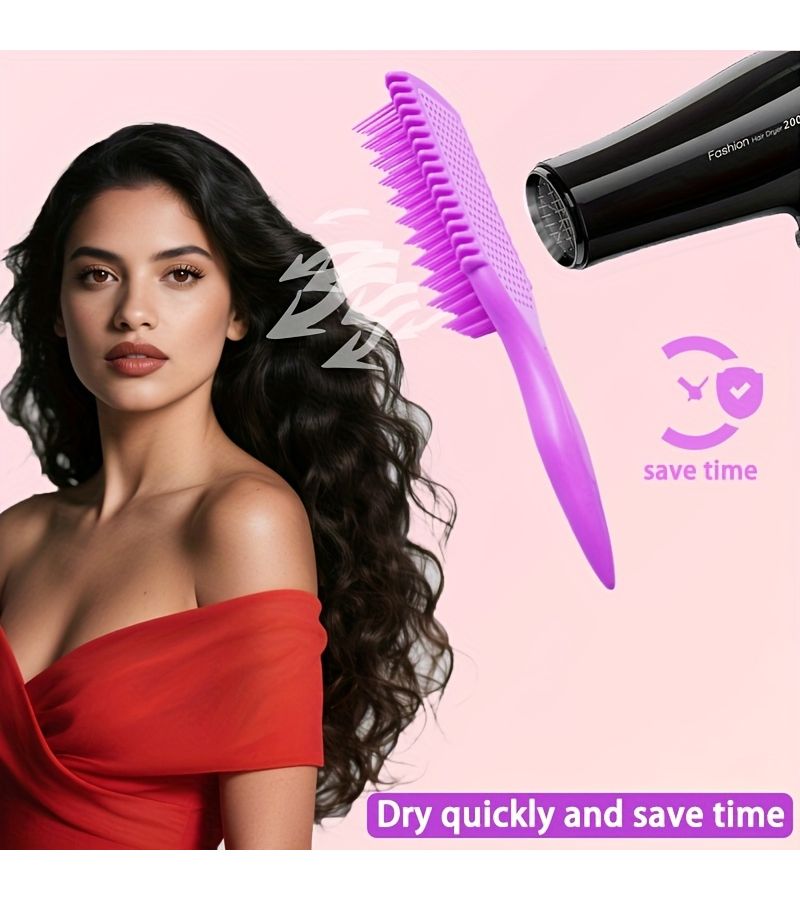 Purple Curl Defining Styling Comb For Home Use Hair Brush With Massage Function Suitable For Wet And Dry Hair - Image 3