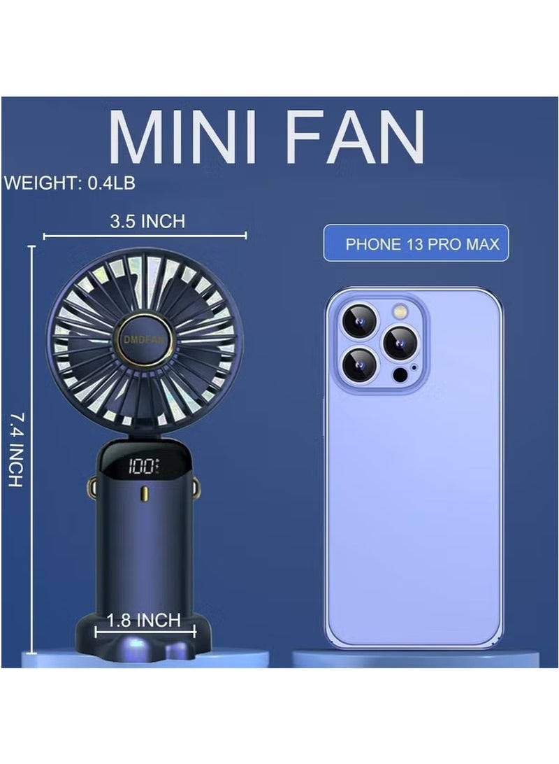 Zeros Handheld Fan, Battery Operated Fan with Base, 8 Hours, Digital Display, 5 Speeds, 90° Adjustable, Rechargeable Mini Fan for Outdoor Indoor - Image 2