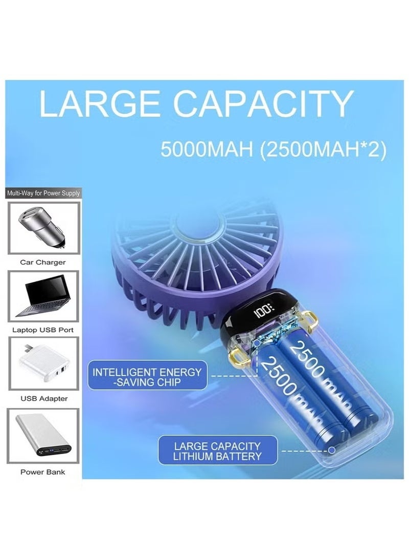 Zeros Handheld Fan, Battery Operated Fan with Base, 8 Hours, Digital Display, 5 Speeds, 90° Adjustable, Rechargeable Mini Fan for Outdoor Indoor - Image 4