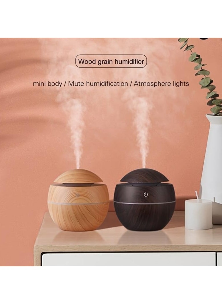 Generic - Ultrasonic Aroma Humidifier with Color Changing LED Lights 130ml Capacity Pure Water Atomization Chip Delightfully Fresh Air for Any Environment Dark Wood - Image 1