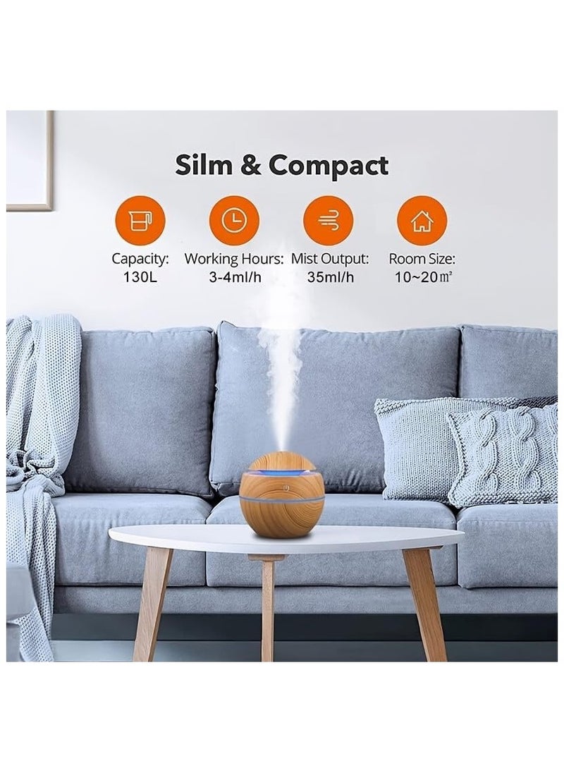 Generic - Ultrasonic Aroma Humidifier with Color Changing LED Lights 130ml Capacity Pure Water Atomization Chip Delightfully Fresh Air for Any Environment Dark Wood - Image 1