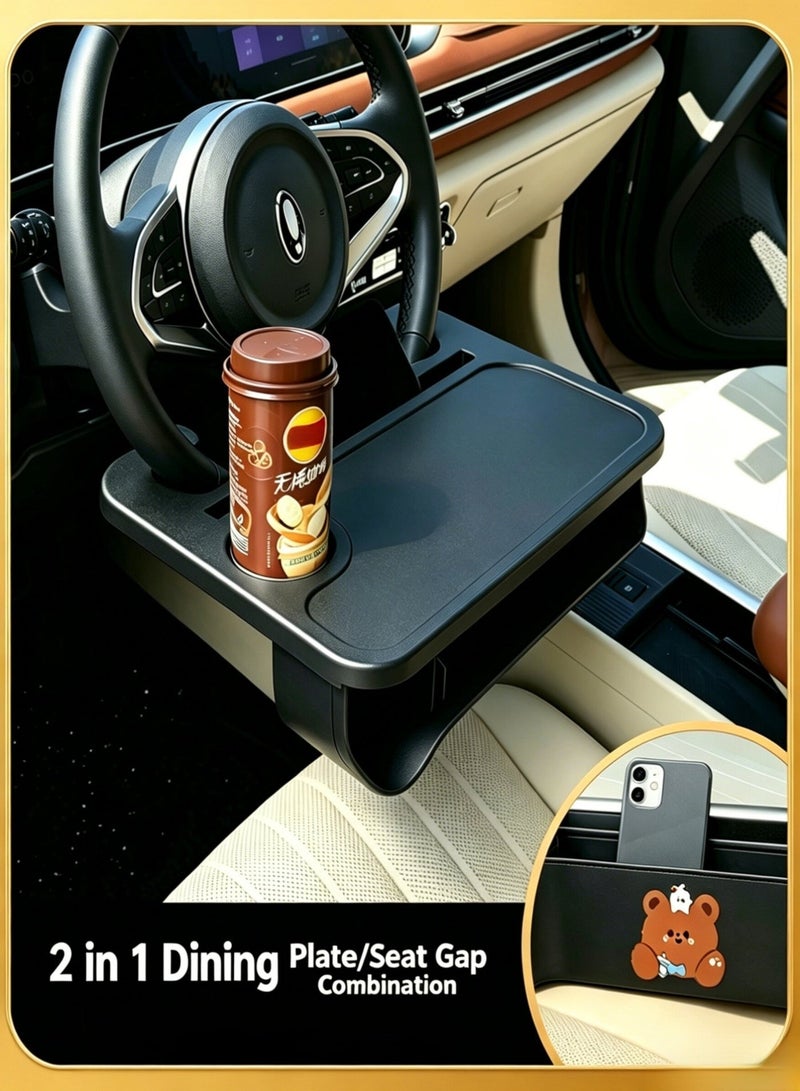 ‘2-in-1’ Car Steering Wheel Table + Seat Storage, Car Steering Wheel Table, In-Car Dining Table, Compact Office Table, In-Car Laptop and Tablet Stand - Image 1