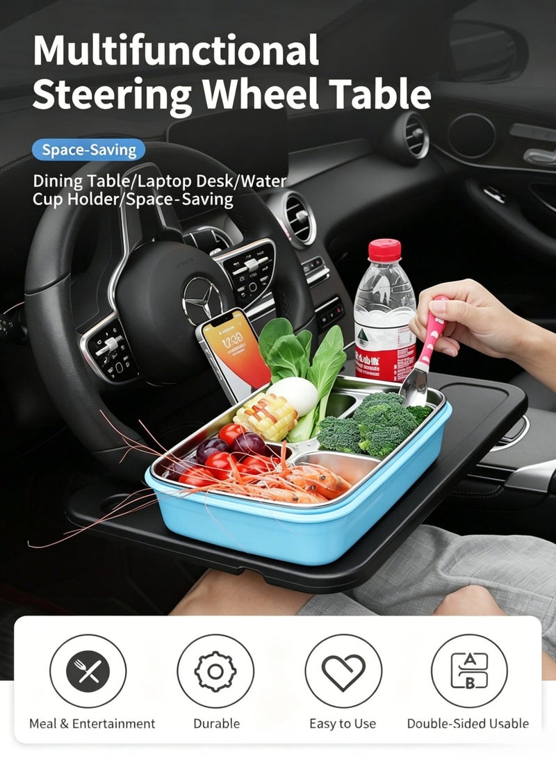 ‘2-in-1’ Car Steering Wheel Table + Seat Storage, Car Steering Wheel Table, In-Car Dining Table, Compact Office Table, In-Car Laptop and Tablet Stand - Image 4