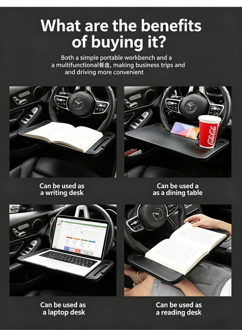 ‘2-in-1’ Car Steering Wheel Table + Seat Storage, Car Steering Wheel Table, In-Car Dining Table, Compact Office Table, In-Car Laptop and Tablet Stand - Image 3