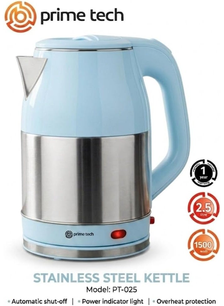 PRIME TECH Stainless Steel Electric Kettle 2.5L Capacity Practical Kettle Perfect for Preparing Hot Drinks Fast Stainless Steel for Long Lasting Durability and Easy to Clean (Blue) - Image 3