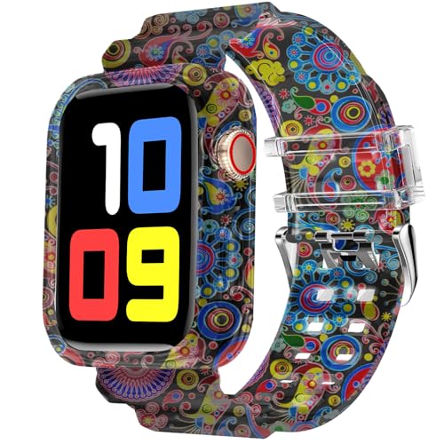 DABAOZA Compatible for Clear Apple Watch Band with Bumper Case 41mm 40mm 38mm, Women Men Glitter Bling TPU Sport Strap for iWatch SE Ultra 3 2 Series 11 10 9 8 7 6 5 4 3 2 1（Peacock,41/40/38） - Image 1