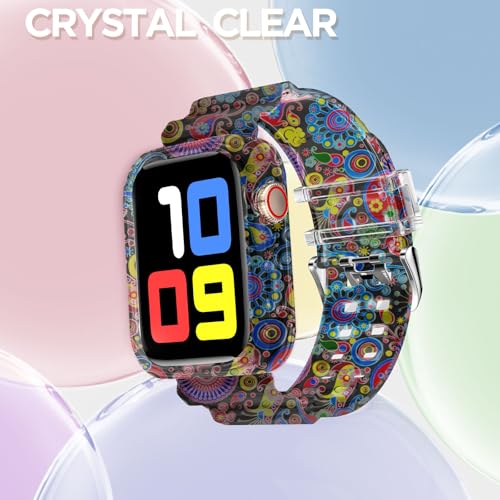 DABAOZA Compatible for Clear Apple Watch Band with Bumper Case 41mm 40mm 38mm, Women Men Glitter Bling TPU Sport Strap for iWatch SE Ultra 3 2 Series 11 10 9 8 7 6 5 4 3 2 1（Peacock,41/40/38） - Image 4