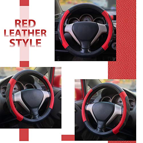 Elantrip Leather Steering Wheel Cover 15 1/2 to 16 inch Universal Large Grip Breathable for Car Truck SUV Jeep Anti Slip Black and Red - Image 5