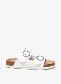 Girl's Embellished Slip-On Cork Sandals With Buckle Closure