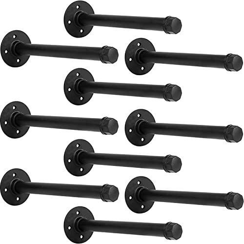 YCCO Industrial Black Iron Pipe Shelf Brackets Wall Mount DIY Shelving Brackets Pipe Decor Wall Rustic Garment Rack Hardware Included, 10 Inch Set of 10 - Image 1