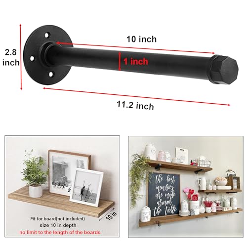 YCCO Industrial Black Iron Pipe Shelf Brackets Wall Mount DIY Shelving Brackets Pipe Decor Wall Rustic Garment Rack Hardware Included, 10 Inch Set of 10 - Image 3