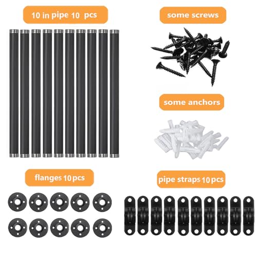 YCCO Industrial Black Iron Pipe Shelf Brackets Wall Mount DIY Shelving Brackets Pipe Decor Wall Rustic Garment Rack Hardware Included, 10 Inch Set of 10 - Image 5