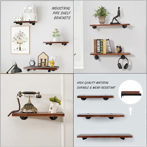 YCCO Industrial Black Iron Pipe Shelf Brackets Wall Mount DIY Shelving Brackets Pipe Decor Wall Rustic Garment Rack Hardware Included, 10 Inch Set of 10 - Image 4