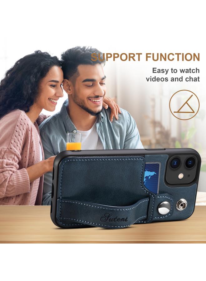 Suteni Case For iPhone 12 215 Wrist Strap PU Phone Case - Image 4