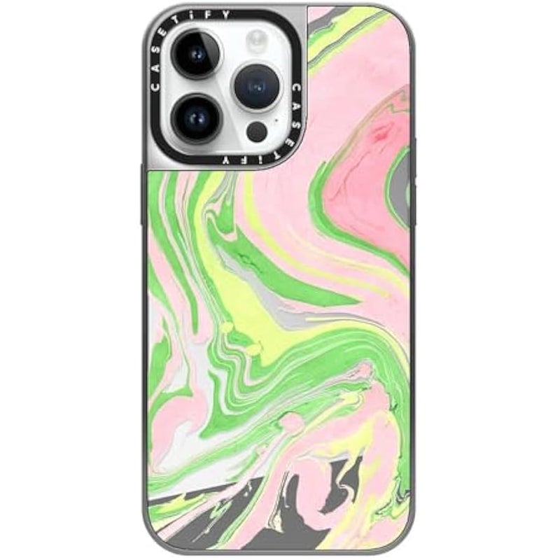 Casetify Mirror Case for iPhone 14 Pro Max 【Reflective / 4.9ft Drop Protection/Compatible with Magsafe】 - Pink & Green - Silver on Silver - Image 1