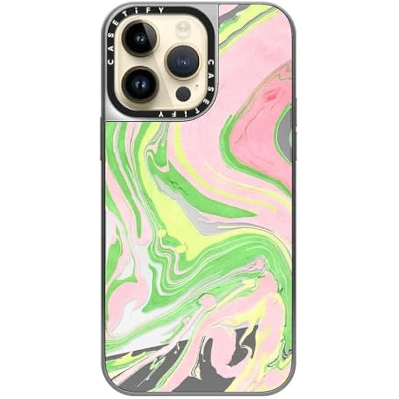Casetify Mirror Case for iPhone 14 Pro Max 【Reflective / 4.9ft Drop Protection/Compatible with Magsafe】 - Pink & Green - Silver on Silver - Image 4