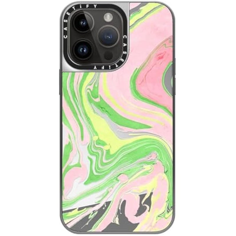 Casetify Mirror Case for iPhone 14 Pro Max 【Reflective / 4.9ft Drop Protection/Compatible with Magsafe】 - Pink & Green - Silver on Silver - Image 3