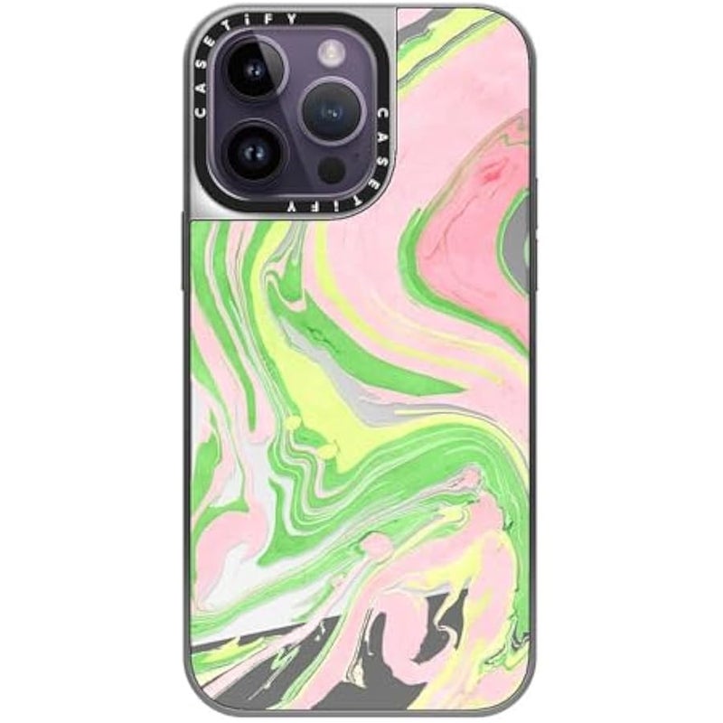 Casetify Mirror Case for iPhone 14 Pro Max 【Reflective / 4.9ft Drop Protection/Compatible with Magsafe】 - Pink & Green - Silver on Silver - Image 2