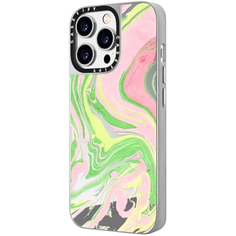 Casetify Mirror Case for iPhone 14 Pro Max 【Reflective / 4.9ft Drop Protection/Compatible with Magsafe】 - Pink & Green - Silver on Silver - Image 5