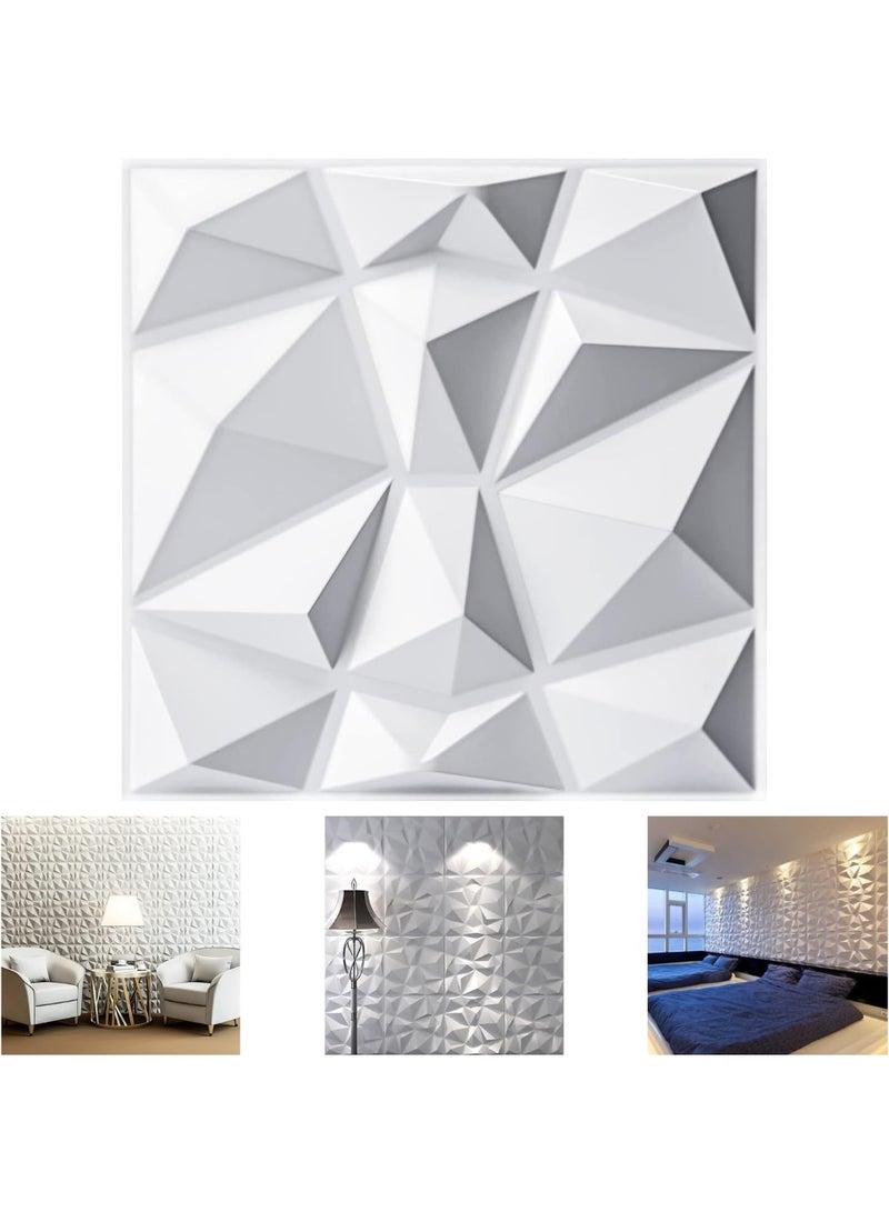 AiheArron 12Pack 50 * 50cm Decorative 3D Wall Panels in Diamond Design,PVC 3D Wall Decor Panels,PVC 3D Wall Panel Diamond,3D Textured Wall Panels,for Interior Wall Decor (White) - Image 1