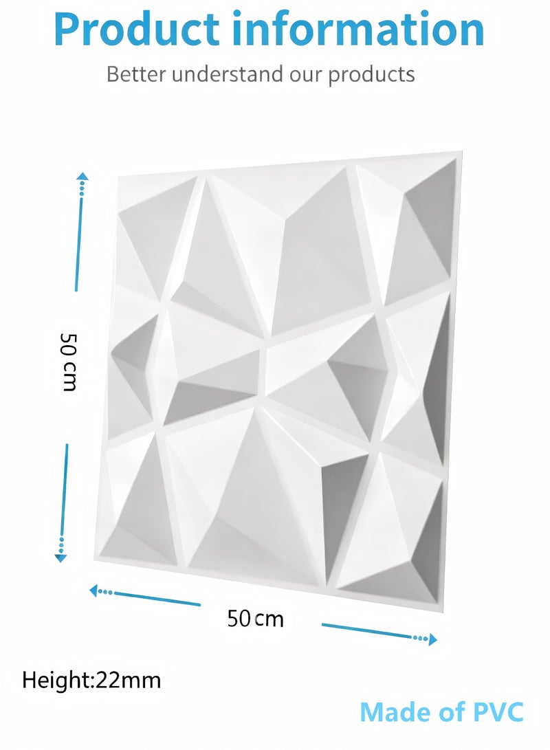 AiheArron 12Pack 50 * 50cm Decorative 3D Wall Panels in Diamond Design,PVC 3D Wall Decor Panels,PVC 3D Wall Panel Diamond,3D Textured Wall Panels,for Interior Wall Decor (White) - Image 2