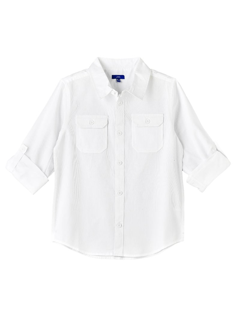 JAM Boys White Casual Shirt with Roll-Up Sleeves  - Image 1