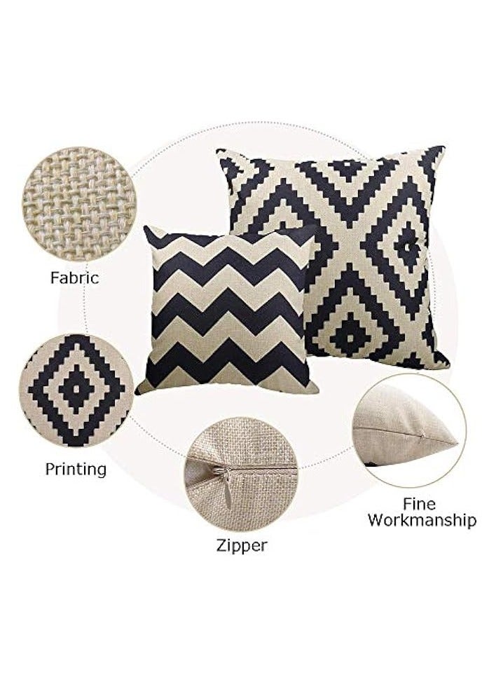 بروماس کاٹن لینن جیومیٹرک پیٹرن تھرو تکیے کور - 4 کا سیٹ (18x18in) - Image 2