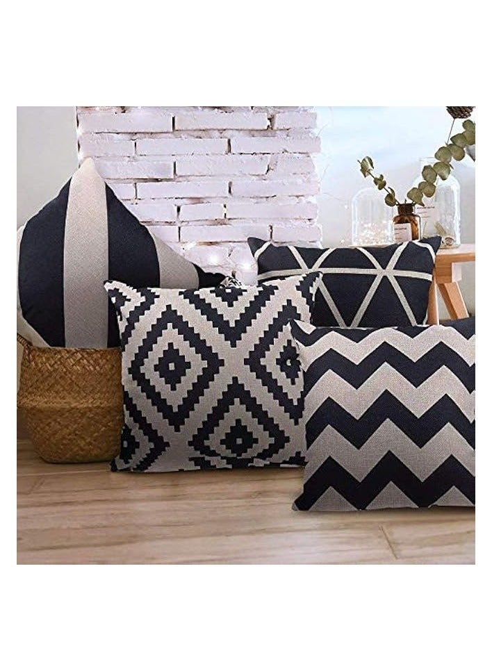 بروماس کاٹن لینن جیومیٹرک پیٹرن تھرو تکیے کور - 4 کا سیٹ (18x18in) - Image 3