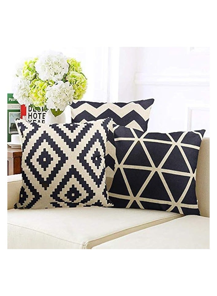 بروماس کاٹن لینن جیومیٹرک پیٹرن تھرو تکیے کور - 4 کا سیٹ (18x18in) - Image 5