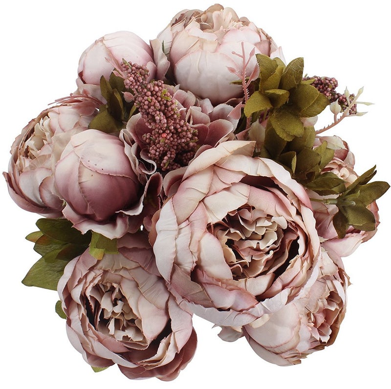 Duovlo Fake Flowers Vintage Artificial Peony Silk Flowers Wedding Home Decoration,Pack of 1 (Sweetened Bean) - Image 1